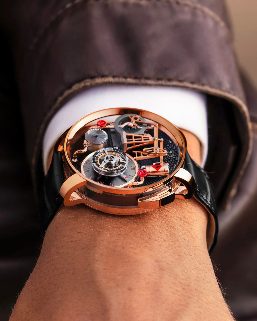 Limited Edition Jacob & Co. Oil Pump Tourbillon Automaton wristwatch in rose gold Watch