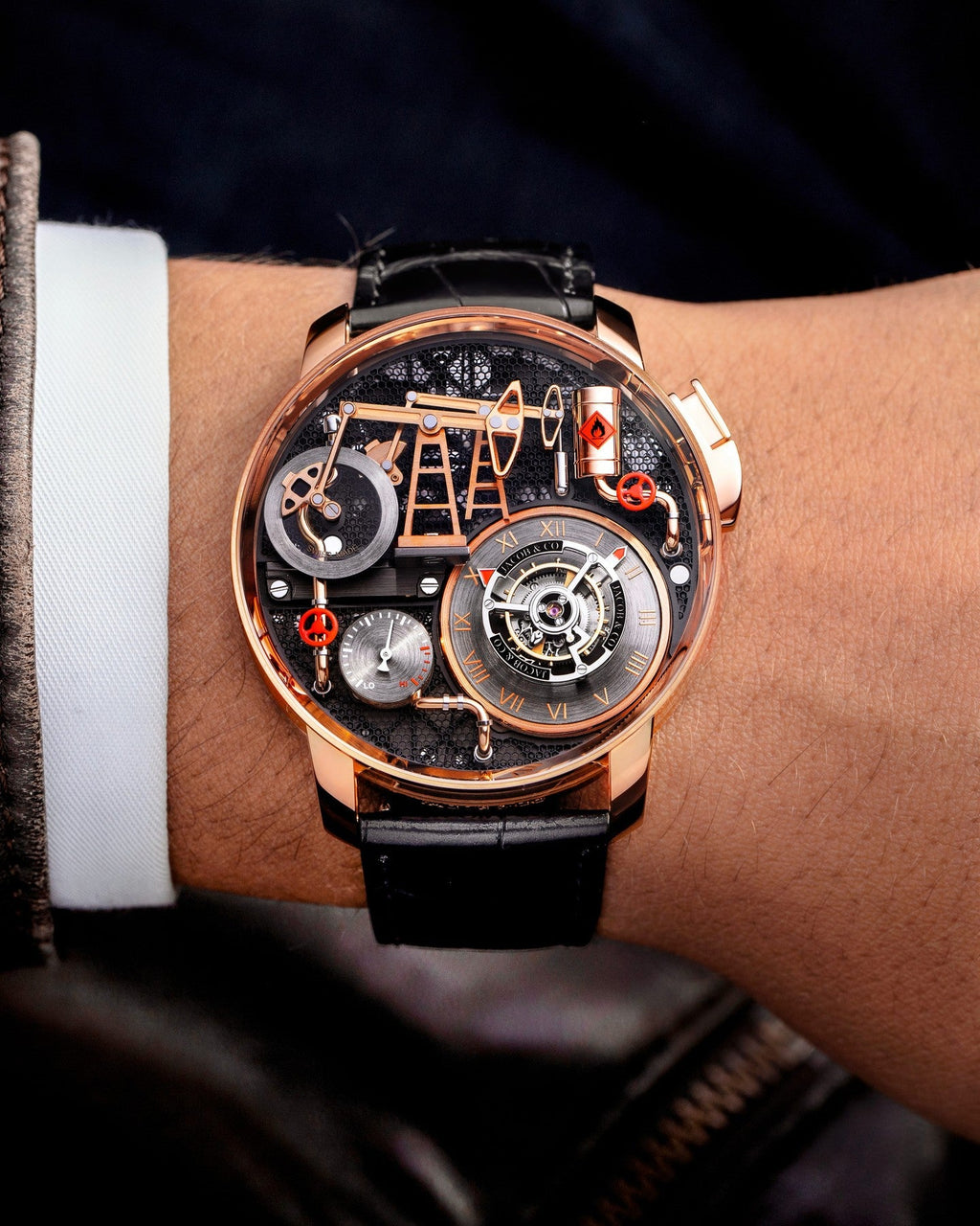 Limited Edition Jacob & Co. Oil Pump Tourbillon Automaton wristwatch in rose gold Watch