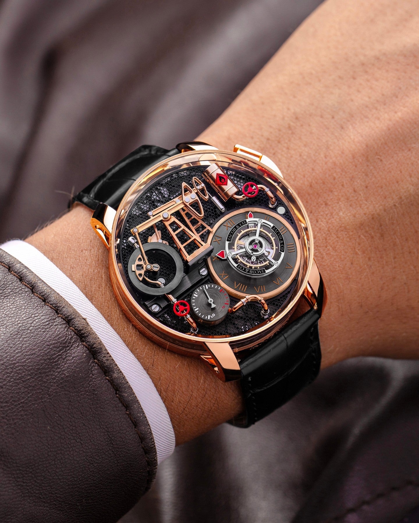 Limited Edition Jacob & Co. Oil Pump Tourbillon Automaton wristwatch in rose gold Watch