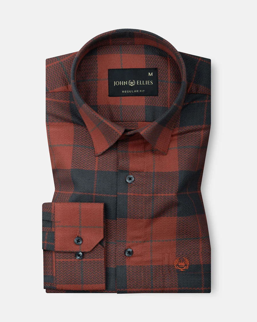 Magnus Orange Check Cotton Shirt