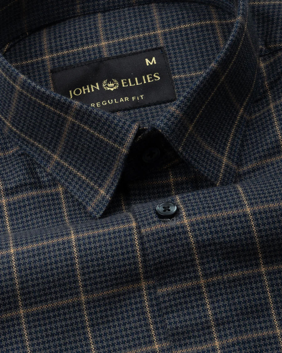 Magnus Navy Blue Check Cotton Shirt