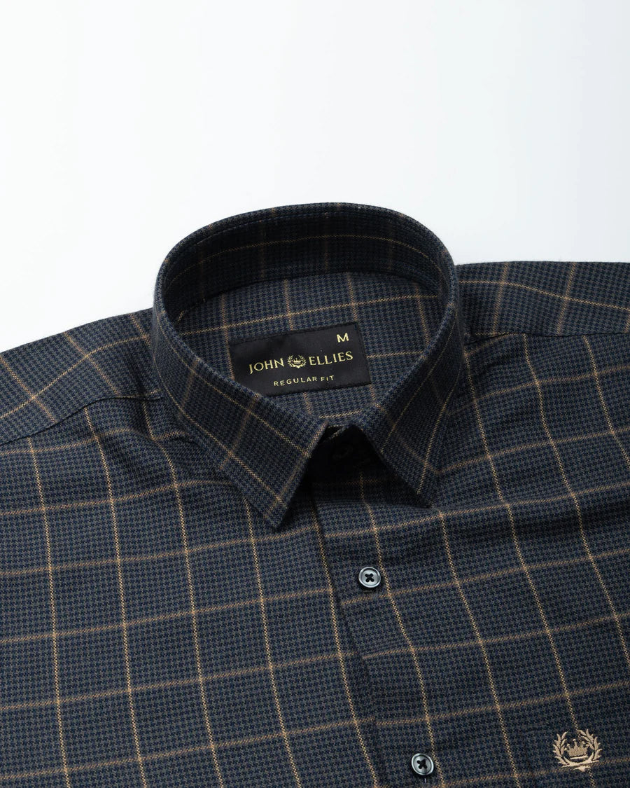Magnus Navy Blue Check Cotton Shirt