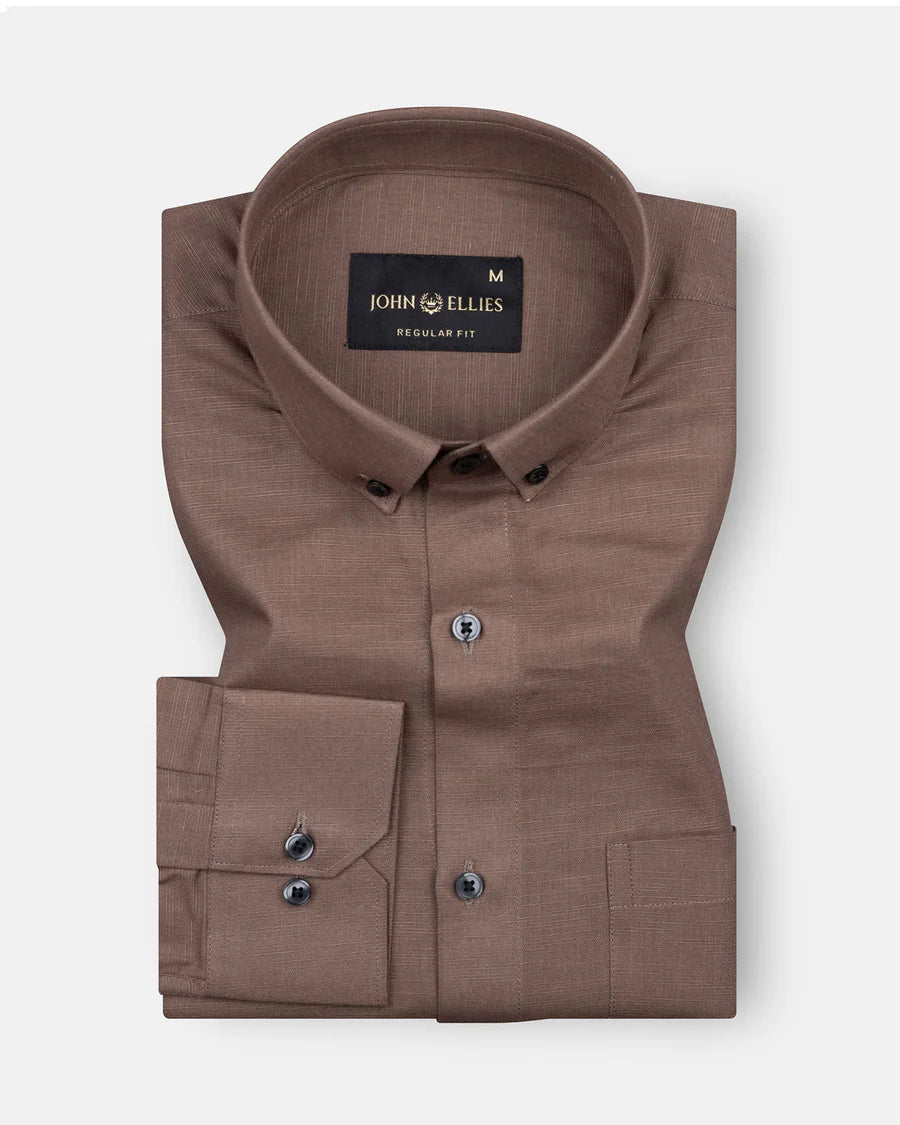 Lynthor Brown Plain Linen Button Down Shirt