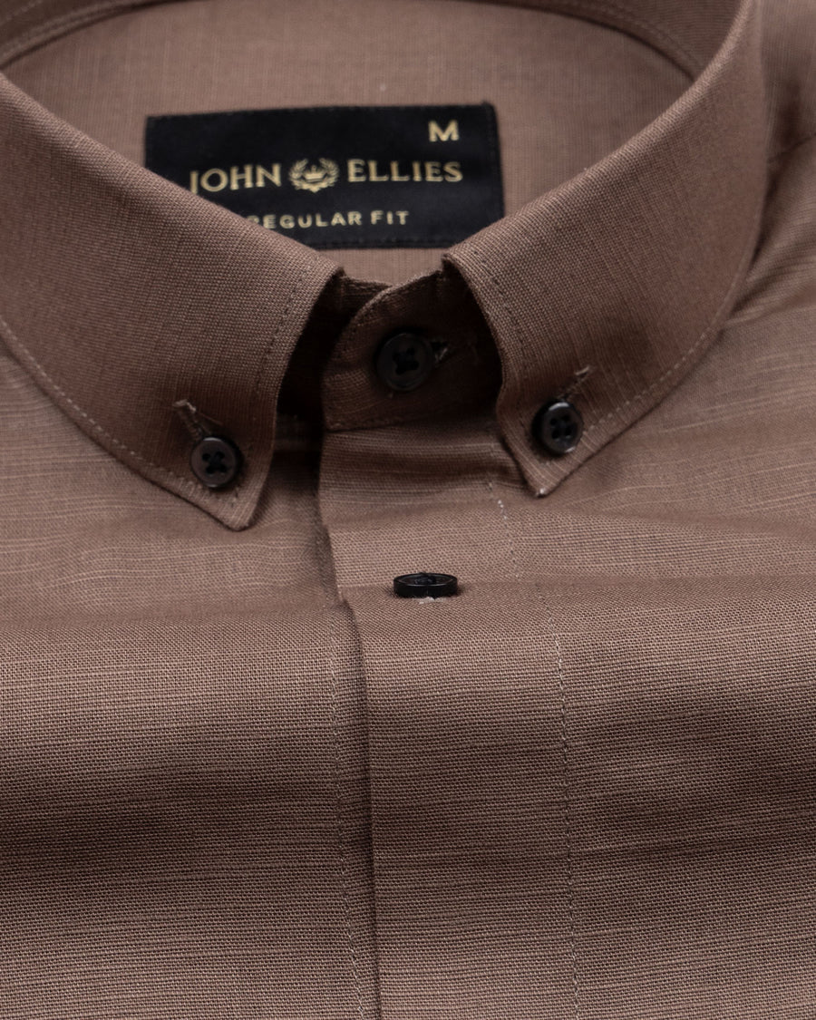 Lynthor Brown Plain Linen Button Down Shirt