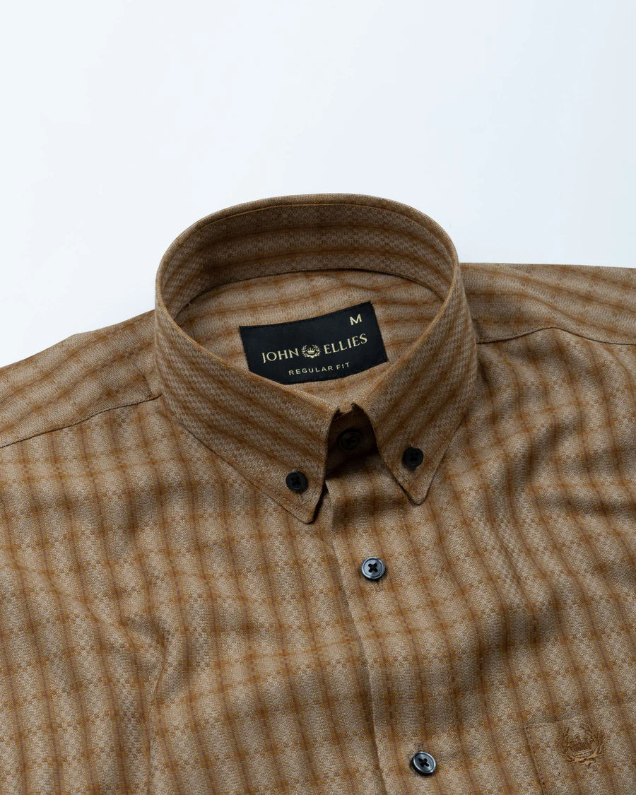 Wreck Brown Check Button Down Cotton Shirt